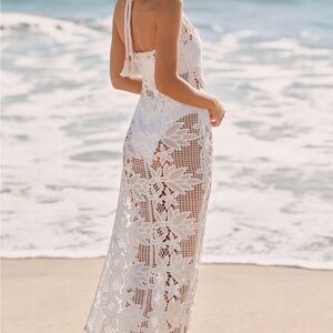 Anthropologie White Floral Crochet Swim Coverup